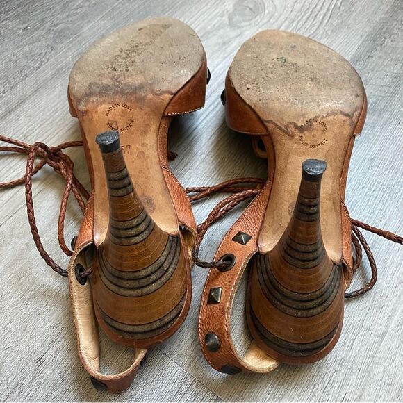 Georgina Goodman Heels Brown Leather Ankle Lace Up Studded Designer - Picture 9 of 11